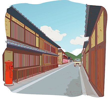 주간 구름 도로 백그라운드 일본문화 일러스트 자동차 사람없음 야외 일본 우체통 일본건축 몽상가 국내일러스트 AI파일 자연요소 동양문화 아시아 길 육상교통 외국문화 교통시설 동양건축 파일형식 벡터