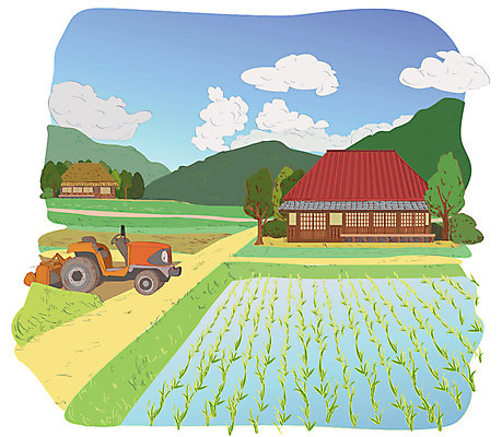 주간 나무 구름 길 백그라운드 일본문화 일러스트 산 주택 논 사람없음 야외 일본 농촌 트랙터 일본가옥 국내일러스트 AI파일 자연요소 식물 동양문화 아시아 외국문화 농업 건물 시골 농기계 일본전통 특수차량 파일형식 벡터