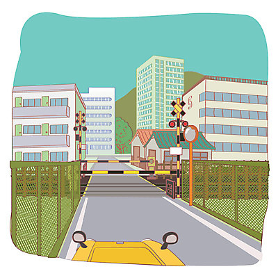 주간 나무 구름 백그라운드 일본문화 일러스트 산 빌딩 사람없음 야외 건물 일본 철조망 철길건널목 국내일러스트 AI파일 자연요소 식물 동양문화 건축물 아시아 외국문화 기찻길 파일형식 벡터