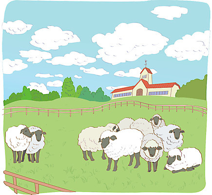 주간 나무 동물 구름 백그라운드 일본문화 일러스트 사람없음 야외 울타리 일본 목장 양 양떼 나무울타리 양목장 국내일러스트 AI파일 자연요소 식물 동양문화 아시아 외국문화 포유류 담장 파일형식 벡터