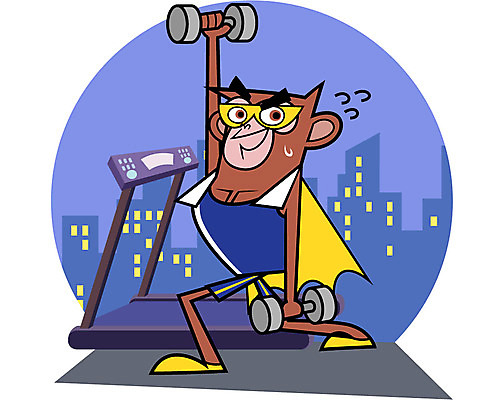 일러스트 빌딩 사람없음 운동 아령 원숭이 런닝머신 영웅 원숭이캐릭터 슈퍼히어로 국내일러스트 AI파일 동물캐릭터 포유류 건강 건물 운동기구 파일형식 벡터