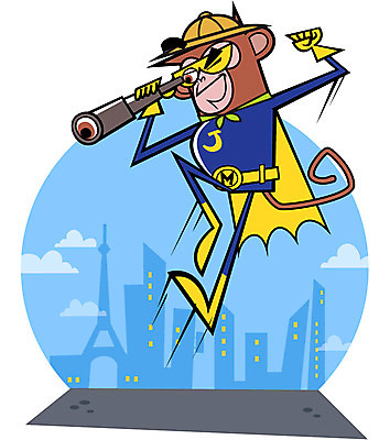 구름 일러스트 빌딩 사람없음 망원경 원숭이 영웅 원숭이캐릭터 슈퍼히어로 국내일러스트 AI파일 자연요소 동물캐릭터 포유류 건물 파일형식 벡터