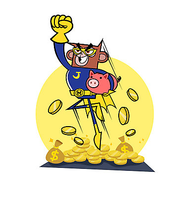 일러스트 사람없음 경제 동전 돼지저금통 원숭이 돈자루 영웅 원숭이캐릭터 슈퍼히어로 금융의날 국내일러스트 AI파일 동물캐릭터 돈 포유류 저금통 파일형식 벡터 법정기념일