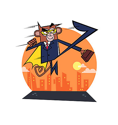 구름 서류가방 일러스트 빌딩 사람없음 태양 원숭이 직장인 킥 영웅 원숭이캐릭터 슈퍼히어로 국내일러스트 AI파일 자연요소 직업 동물캐릭터 가방 포유류 모션 건물 파일형식 벡터