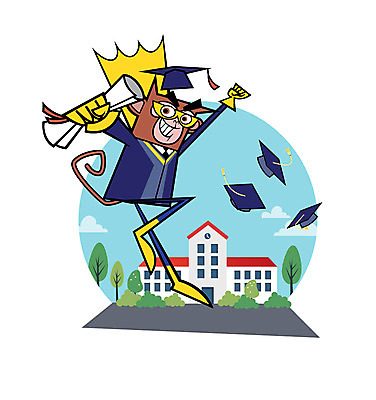 나무 구름 일러스트 학사모 졸업 학교 졸업생 사람없음 원숭이 졸업장 영웅 원숭이캐릭터 슈퍼히어로 국내일러스트 AI파일 자연요소 식물 모자_잡화 교육 동물캐릭터 포유류 파일형식 벡터