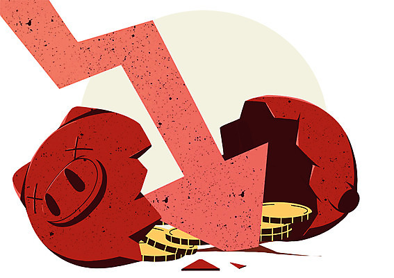 PSD 화살표 일러스트 사람없음 경제 동전 손상 돼지저금통 하락 경제불황 금융의날 국내일러스트 컨셉 돈 저금통 불황 파일형식 법정기념일