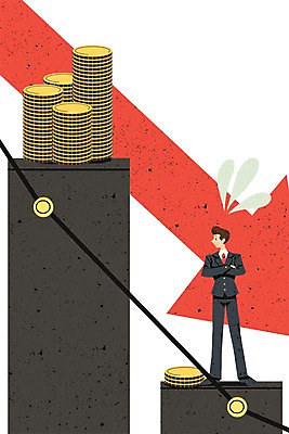 전신 PSD 남자 화살표 일러스트 그래프 한명 정장 성인 경제 팔짱 동전 비즈니스맨 하락 경제불황 국내일러스트 1 옷 컨셉 돈 비즈니스 모션 사람 직장인 불황 파일형식