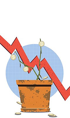 PSD 화분 일러스트 그래프 사람없음 경제 동전 하락 시들음 경제불황 국내일러스트 컨셉 돈 불황 파일형식