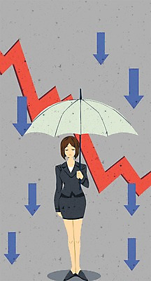 전신 PSD 여자 화살표 일러스트 우산 그래프 한명 정장 성인 경제 비즈니스맨 하락 경제불황 국내일러스트 1 옷 남자 컨셉 비즈니스 사람 직장인 불황 파일형식