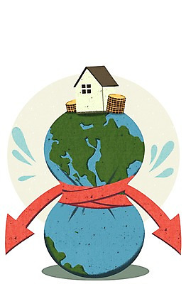 PSD 화살표 지구 일러스트 주택 사람없음 경제 동전 하락 경제불황 지구모양 국내일러스트 모양 컨셉 돈 건물 불황 파일형식