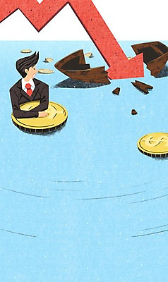 PSD 남자 화살표 바다 일러스트 한명 정장 성인 경제 동전 손상 비즈니스맨 하락 경제불황 조각배 국내일러스트 1 옷 컨셉 돈 배_교통 비즈니스 사람 직장인 불황 파일형식