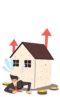 PSD 남자 화살표 일러스트 주택 한명 정장 성인 경제 동전 비즈니스맨 집값 경제불황 집값상승 집값인상 국내일러스트 1 옷 돈 비즈니스 부동산 사람 건물 직장인 상승 불황 파일형식