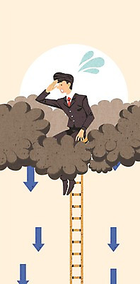 PSD 남자 화살표 일러스트 사다리 한명 정장 성인 경제 비즈니스맨 하락 먹구름 경제불황 국내일러스트 1 옷 컨셉 비즈니스 사람 도구 직장인 불황 파일형식 구름_자연