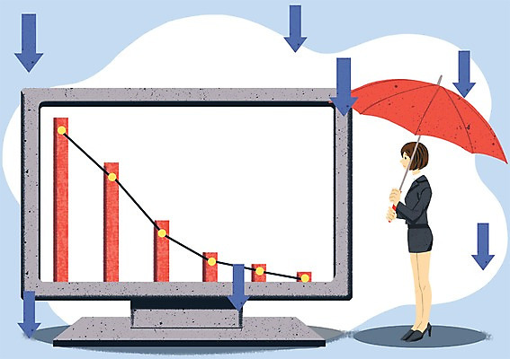 전신 PSD 여자 화살표 일러스트 우산 그래프 한명 정장 성인 경제 모니터 비즈니스맨 하락 막대그래프 경제불황 국내일러스트 1 옷 남자 컨셉 비즈니스 사람 컴퓨터 직장인 불황 파일형식