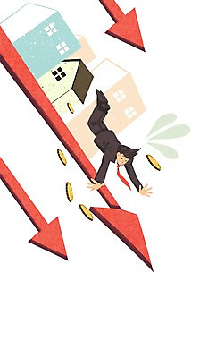 전신 PSD 남자 화살표 일러스트 주택 한명 정장 성인 건물 경제 동전 비즈니스맨 떨어짐 하락 경제불황 국내일러스트 1 건축물 옷 컨셉 돈 비즈니스 사람 직장인 불황 파일형식