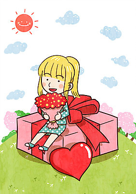 주간 PSD 나무 구름 여자 꽃다발 일러스트 한명 성인 야외 선물상자 태양 하트 성년의날 국내일러스트 자연요소 모양 식물 1 기념일 꽃 선물 사람 상자 파일형식