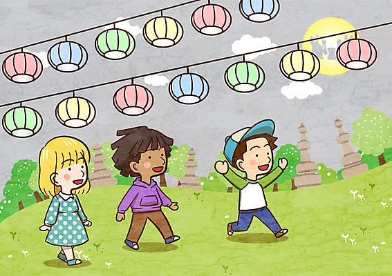 PSD 나무 구름 여자 남자 어린이 일러스트 함께함 야외 세명 탑 부처님오신날 달 등불 토끼 야간 지구촌 방아 방아찍기 국내일러스트 자연요소 식물 건축물 기념일 컨셉 포유류 조명 사람 반려동물 파일형식