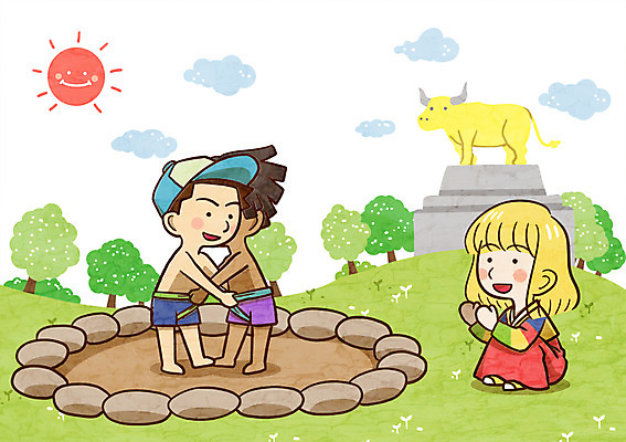 주간 PSD 나무 구름 여자 남자 어린이 일러스트 함께함 야외 세명 태양 조각상 소 한복 지구촌 씨름 씨름판 단오 국내일러스트 자연요소 식물 한국전통 명절 스포츠 컨셉 포유류 사람 조형물 전통놀이 전통의상 파일형식