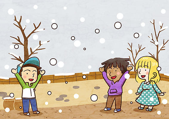 PSD 나무 여자 남자 어린이 겨울 일러스트 함께함 세명 담장 눈 지구촌 입동 국내일러스트 자연요소 식물 계절 컨셉 날씨 사람 절기 파일형식