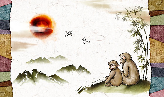 PSD 캘리배경 일러스트 캘리그라피 수채화 새해 산 사람없음 태양 전통문양 일출 학 원숭이 대나무 연하장 병신년 국내일러스트 자연요소 나무 전통 문양 백그라운드 포유류 조류 카드_감사 노을 2016년 파일형식