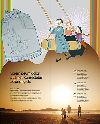 PSD 템플릿 편집 표지디자인 북디자인 출판디자인 여자 남자 딸 내지 어린이 리플렛 2단접지 북커버 가족 엄마 새해 불꽃놀이 팜플렛 여러명 성인 해변 일출 아빠 한복 보신각종 타종 이미지템플릿 한국전통 바다 다수 관계 놀이 사람 노을 종 전통의상 파일형식