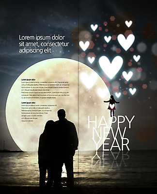 PSD 템플릿 편집 표지디자인 북디자인 출판디자인 실루엣 내지 리플렛 2단접지 북커버 새해 사람 팜플렛 해변 야외 세명 보름달 하트 야간 이미지템플릿 자연요소 모양 바다 촬영기법 달 파일형식