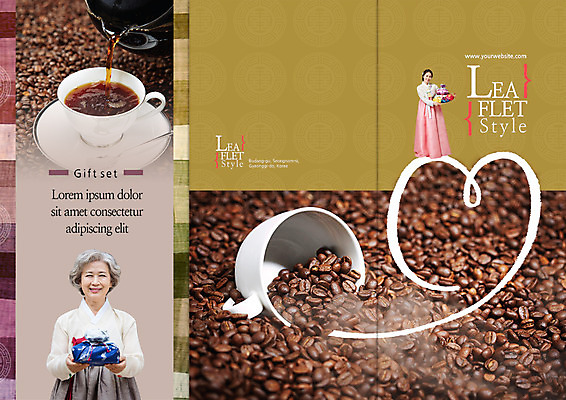 PSD 템플릿 편집 표지디자인 북디자인 출판디자인 여자 명절 표지 커피 리플렛 북커버 3단접지 팜플렛 성인 두명 30대 한국인 원두 60대 커피잔 한복 이미지템플릿 한국전통 전통 기념일 노년 음료 잔 사람 동양인 장년 전통의상 파일형식