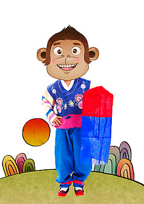 전신 PSD 편집이미지 남자 어린이 동물캐릭터 새해 산 한명 태양 새해인사 원숭이띠 원숭이 한복 청사초롱 합성 원숭이캐릭터 병신년 이미지편집 자연요소 동물 캐릭터 1 한국전통 포유류 사람 십이지신 인사 전통의상 초롱 2016년 파일형식