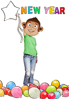 PSD 편집이미지 여자 별 동물캐릭터 한명 원숭이띠 원숭이 합성 해피뉴이어 풍선 원숭이캐릭터 병신년 이미지편집 자연요소 동물 캐릭터 1 포유류 사람 새해인사 십이지신 2016년 파일형식