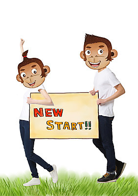 PSD 편집이미지 여자 남자 동물캐릭터 새로움 알림판 잔디 성인 두명 원숭이띠 원숭이 시작 합성 원숭이캐릭터 병신년 이미지편집 식물 동물 캐릭터 컨셉 포유류 사람 십이지신 2016년 파일형식