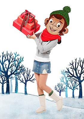 전신 PSD 나무 편집이미지 여자 동물캐릭터 겨울 털모자 한명 성인 선물상자 목도리 원숭이띠 원숭이 합성 원숭이캐릭터 어그부츠 병신년 이미지편집 식물 동물 캐릭터 모자_잡화 1 잡화 계절 포유류 부츠 선물 사람 상자 십이지신 2016년 파일형식