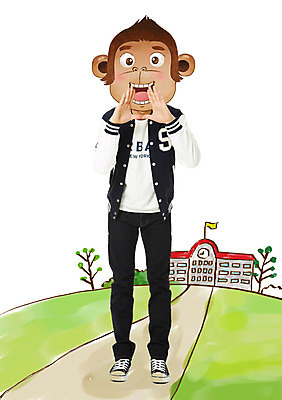 PSD 나무 편집이미지 학생 남자 교복 길 동물캐릭터 학교 한명 성인 외침 원숭이띠 원숭이 합성 원숭이캐릭터 병신년 이미지편집 식물 동물 캐릭터 1 옷 교육 포유류 사람 소리 십이지신 2016년 파일형식