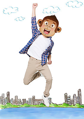 전신 PSD 구름 편집이미지 남자 동물캐릭터 한명 빌딩 성인 물 점프 파이팅 원숭이띠 원숭이 합성 원숭이캐릭터 병신년 이미지편집 자연요소 동물 캐릭터 1 포유류 모션 사람 건물 십이지신 2016년 파일형식