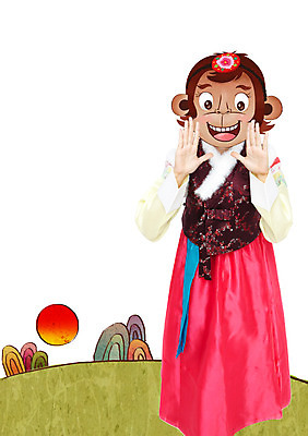 전신 PSD 편집이미지 여자 동물캐릭터 새해 산 한명 성인 태양 외침 새해인사 원숭이띠 원숭이 한복 합성 원숭이캐릭터 병신년 이미지편집 자연요소 동물 캐릭터 1 한국전통 포유류 사람 소리 십이지신 인사 전통의상 2016년 파일형식