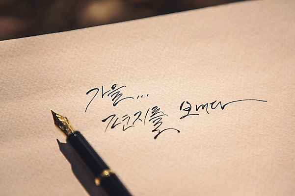포토 자연요소 문자 계절 호수 필기구 펜 경기도 파일형식 가을 만년필 JPG 캘리그라피 손글씨 한글 종이 사람없음 주간 야외 백운호수 국내포토