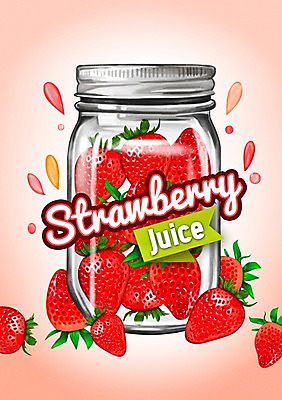 PSD 백그라운드 과일 일러스트 딸기 유리병 사람없음 라벨 과일주스 딸기주스 국내일러스트 병_용기 프레임 주스 파일형식