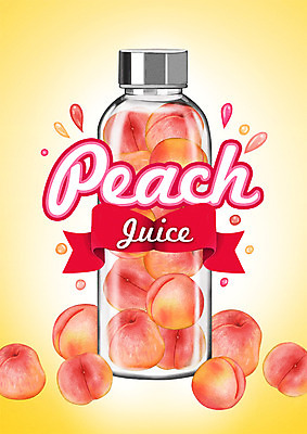 PSD 백그라운드 과일 일러스트 유리병 사람없음 라벨 과일주스 복숭아 복숭아주스 국내일러스트 병_용기 프레임 주스 파일형식