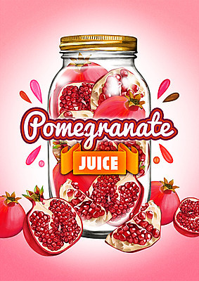 PSD 백그라운드 과일 일러스트 유리병 사람없음 라벨 주스 과일주스 석류 석류알 석류열매 석류주스 국내일러스트 열매 음료 병_용기 프레임 파일형식