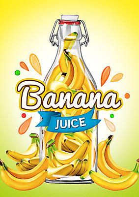 PSD 백그라운드 과일 일러스트 유리병 바나나 사람없음 라벨 주스 과일주스 바나나주스 트로피컬아트 국내일러스트 음료 병_용기 프레임 그림 파일형식
