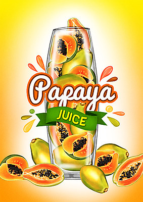 PSD 백그라운드 과일 일러스트 사람없음 라벨 주스 과일주스 파파야 국내일러스트 음료 프레임 열대과일 파일형식