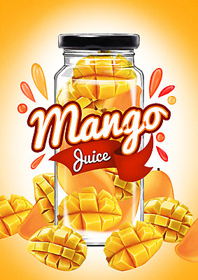 PSD 백그라운드 과일 일러스트 유리병 사람없음 라벨 주스 과일주스 망고 망고주스 국내일러스트 음료 병_용기 프레임 열대과일 파일형식