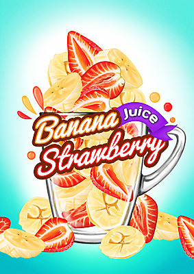 PSD 조각 백그라운드 과일 일러스트 딸기 잔 바나나 사람없음 라벨 주스 과일주스 트로피컬아트 국내일러스트 식기 음료 프레임 그림 파일형식