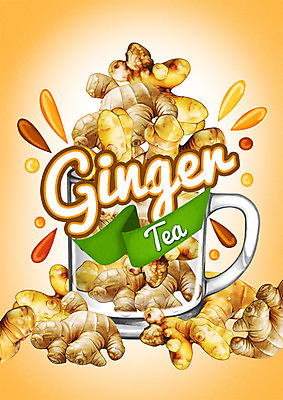 PSD 백그라운드 일러스트 잔 사람없음 라벨 차 생강 생강차 국내일러스트 식기 음료 채소 프레임 차_음료 파일형식