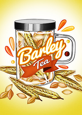 PSD 백그라운드 일러스트 유리병 사람없음 라벨 차 보리 보리차 국내일러스트 음료 병_용기 곡류 프레임 차_음료 파일형식