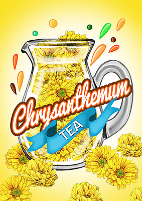 PSD 꽃잎 백그라운드 일러스트 국화 사람없음 라벨 차 국화차 국내일러스트 꽃 음료 프레임 차_음료 파일형식