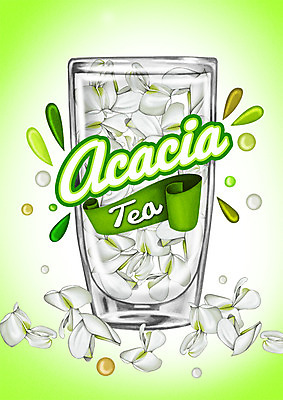 PSD 백그라운드 일러스트 잔 사람없음 라벨 차 아카시아 아카시아꽃 국내일러스트 나무 식기 꽃 음료 프레임 파일형식