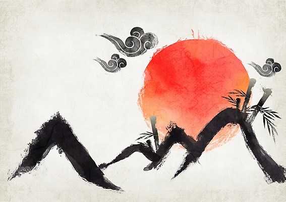 PSD 구름 백그라운드 일러스트 붓터치 산 사람없음 설날 태양 전통문양 대나무 한지 국내일러스트 자연요소 나무 전통 문양 명절 종이 파일형식