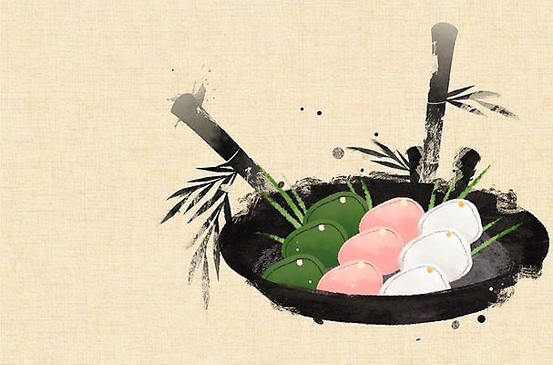 PSD 접시 백그라운드 일러스트 붓터치 떡 사람없음 설날 전통문양 대나무 한지 국내일러스트 나무 전통 문양 식기 명절 종이 파일형식