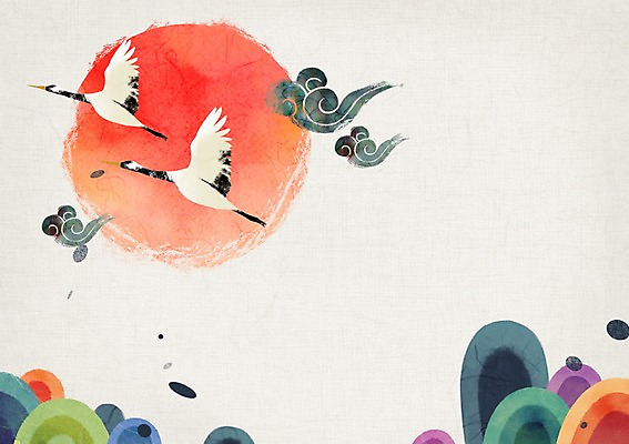 PSD 구름 백그라운드 일러스트 산 프레임 사람없음 설날 태양 전통문양 학 한지 전통프레임 국내일러스트 자연요소 전통 문양 명절 종이 조류 파일형식