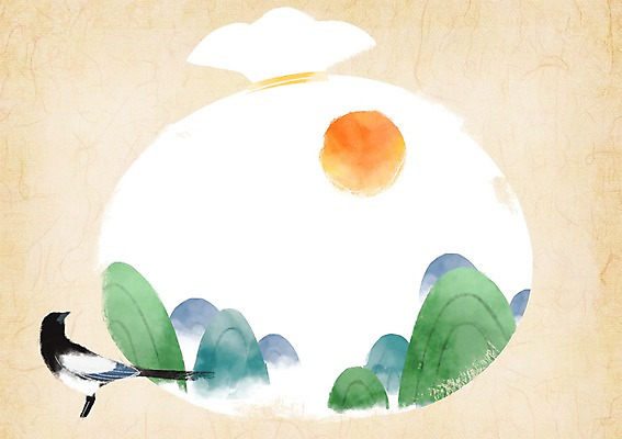 PSD 백그라운드 일러스트 산 프레임 복주머니 사람없음 설날 태양 전통문양 한지 까치 원형프레임 전통프레임 국내일러스트 자연요소 전통 문양 명절 종이 조류 전통소품 원형 파일형식